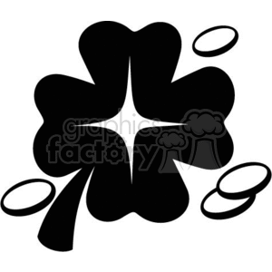 A Black and White Four Leaf Clover surrounded by Coins