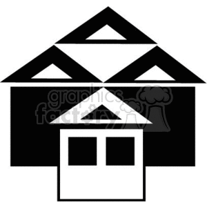 A black and white clipart image of a house with geometric shapes and a triangular roof.