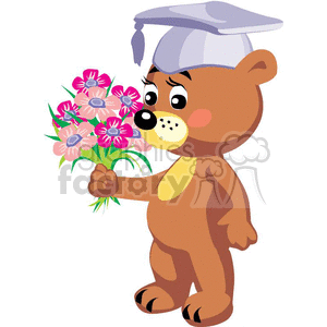 Graduated teddy bear holding flowers