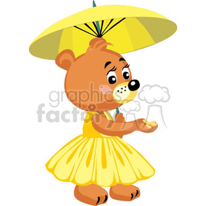 Little girl teddy walking with a umbrella