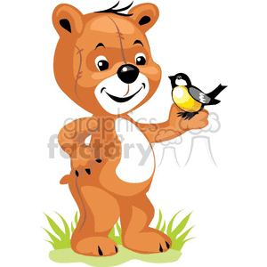 Brown teddy bear visiting with a bird