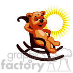 Teddy bear sitting in a rocking chair.