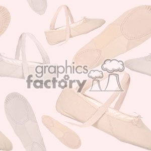 A clipart image depicting various beige and white ballet shoes arranged in a scattered pattern on a light pink background.