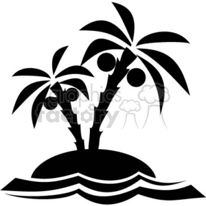 tropical island clipart black and white