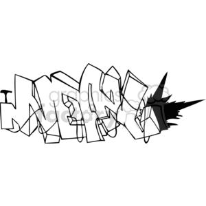 A black and white graffiti-style clipart featuring bold, jagged letters in an abstract form. The design is primarily blank with black outlining and shadows.