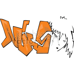 This clipart image features a stylized graffiti-style illustration with bold, angular, orange letters and the outline of a person's face on the side.