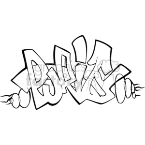 Clipart image of graffiti-style text art with bold, stylized letters and dynamic lines. The word spells out 