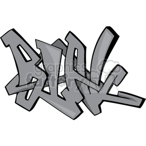 A clipart image of graffiti-style text in bold, overlapping letters. The text is colored in shades of gray with a black outline.
