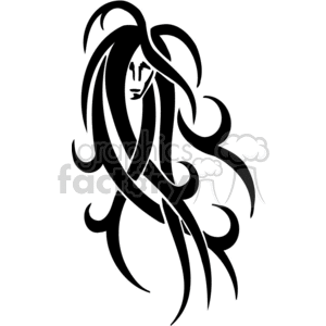 A black and white clipart image depicting the Virgo zodiac sign symbolized by a stylized figure of a woman with flowing hair.