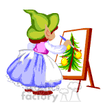 Little elf painting a Christmas image.