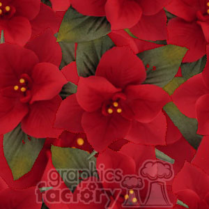 A clipart image featuring a pattern of vibrant red flowers with green leaves. The flowers have prominent centers with yellow accents.
