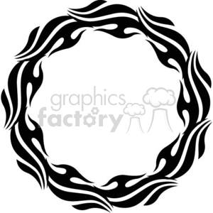 A circular tribal flame pattern clipart in black and white.