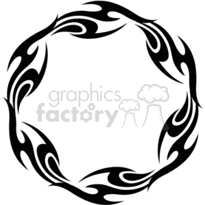 A circular tribal tattoo design with black flame patterns.