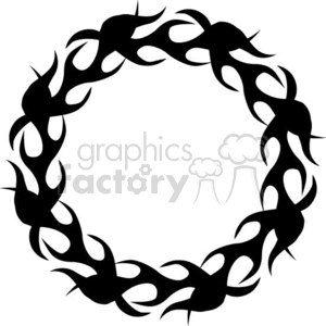 Black tribal flame circle clipart with intricate and swirling flame patterns