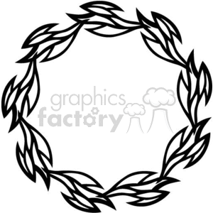 Black and white clipart image of a circular decorative wreath with stylized leaf patterns forming the shape.