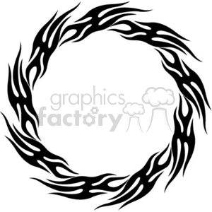 A circular tribal tattoo design with flame-like patterns.