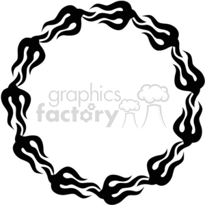 A circular design consisting of stylized black flames connected in a ring.