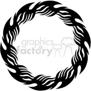 A circular tribal flame tattoo design in black color.