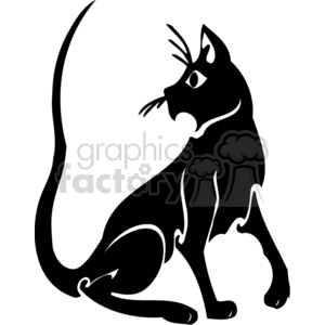 The image features a black and white silhouette of a cat in a pose typically associated with Halloween-themed imagery. The cat is depicted with an arched back and raised tail, giving it an appearance of being startled or aggressive - a stance often used to represent superstition or mystery around Halloween.