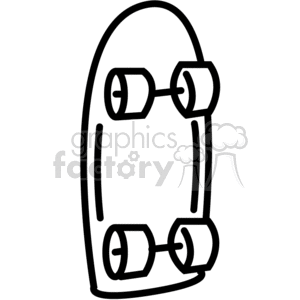 Minimalist black and white outline of a skateboard viewed from the bottom, showcasing wheels and deck.