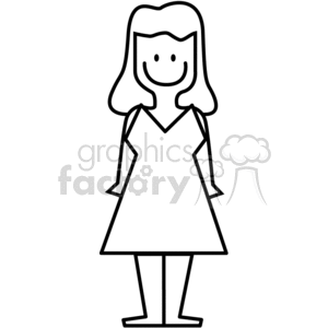 A simple black and white stick figure illustration of a woman, showcasing a happy expression, commonly used for family decal stickers.