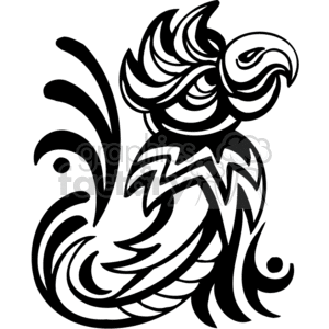 A black and white clipart of a stylized parrot with intricate patterns and designs forming the bird's body and feathers.