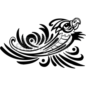 Vector clipart image of a stylized bird design with intricate patterns and curves in black and white.