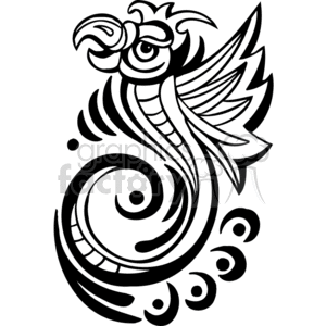 A black and white clipart image featuring a stylized, abstract depiction of a bird in a tribal tattoo design.