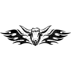 Clipart image of a bull head with decorative flame designs extending from each side.