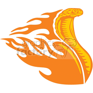 Clipart image of an orange and yellow cobra emerging from stylized flames.