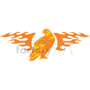 An orange clipart image of an eagle with flaming wings.