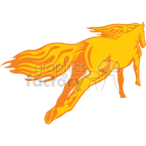 A vibrant orange and yellow clipart of a horse in motion, designed with flowing, flame-like patterns in its mane and tail.