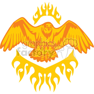 A clipart image featuring a stylized golden eagle with outstretched wings, surrounded by abstract flame elements.