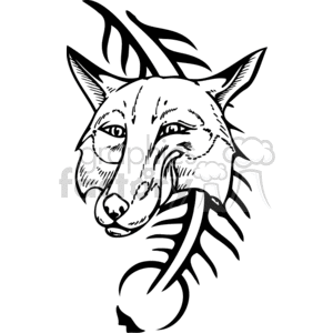 The image is a black and white clipart of a stylized fox head. It's designed in a tribal tattoo style with sharp lines and curved edges that could be used for vinyl cutting, signage, or as a tattoo design.
