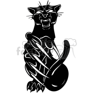 The clipart image features a stylized, black and white illustration of a snarling panther. The design is marked by bold contrasts, with the panther's menacing facial expression highlighting its fierce teeth and extended claws, capturing the essence of the animal's predatory nature.