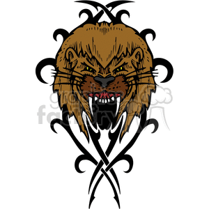   This image features a stylized design of a roaring lion
