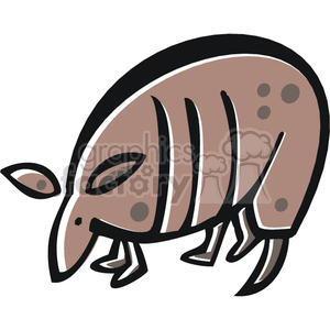 The clipart image depicts a stylized representation of an armadillo. The image features the armadillo in profile with distinct characteristics like its banded shell, small head, and pointy ears.