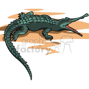 The clipart image depicts a realistic-looking alligator or crocodile with its mouth open, showing its sharp teeth. It is a vector illustration that can be scaled without losing quality.

