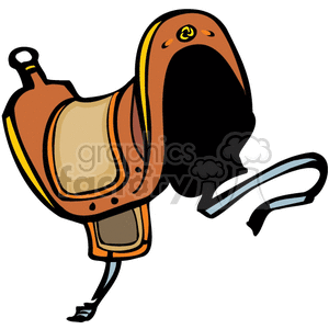 A clipart image of a brown western-style saddle with stirrups, commonly associated with cowboys and the wild west.