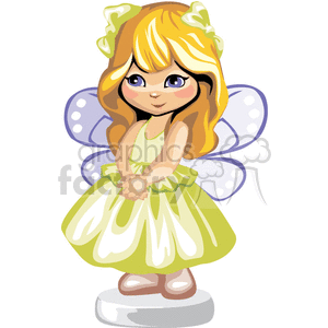 A Little Blonde Girl with a Lime Green Dress and Purple Wings