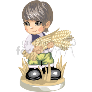 Little boy gathering wheat