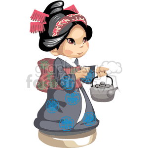 Small asian girl holding a teapot