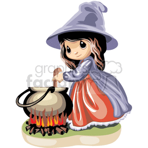 A little witch girl stirring her pot