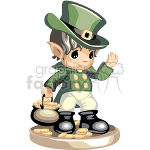 Child leprechaun carrying a pot of gold