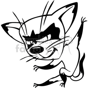The clipart image depicts a stylized cat with exaggerated features associated with stealth and ninja characteristics. The cat appears to be tiptoeing, with a sly expression on its face. The image conveys characteristics of sneakiness and cunning, common to the portrayal of ninjas or stealthy characters.