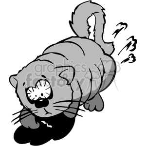This is a black and white clipart image of an amusing cat. The cat appears to be frantically digging, with dirt flying out from behind. Its eyes look tired.