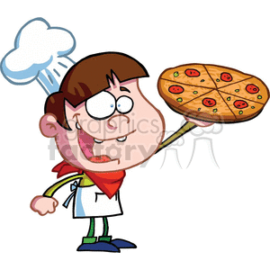 Boy in a Chef Hat Holding a Pepperoni Pizza