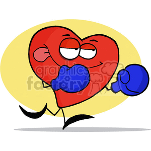 A cartoon heart character wearing blue boxing gloves, with a confident expression.