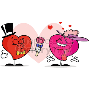 Romantic Cartoon Hearts with Flowers for Valentine's Day