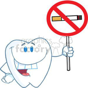 Happy Tooth Holding No Smoking Sign - Dental Health